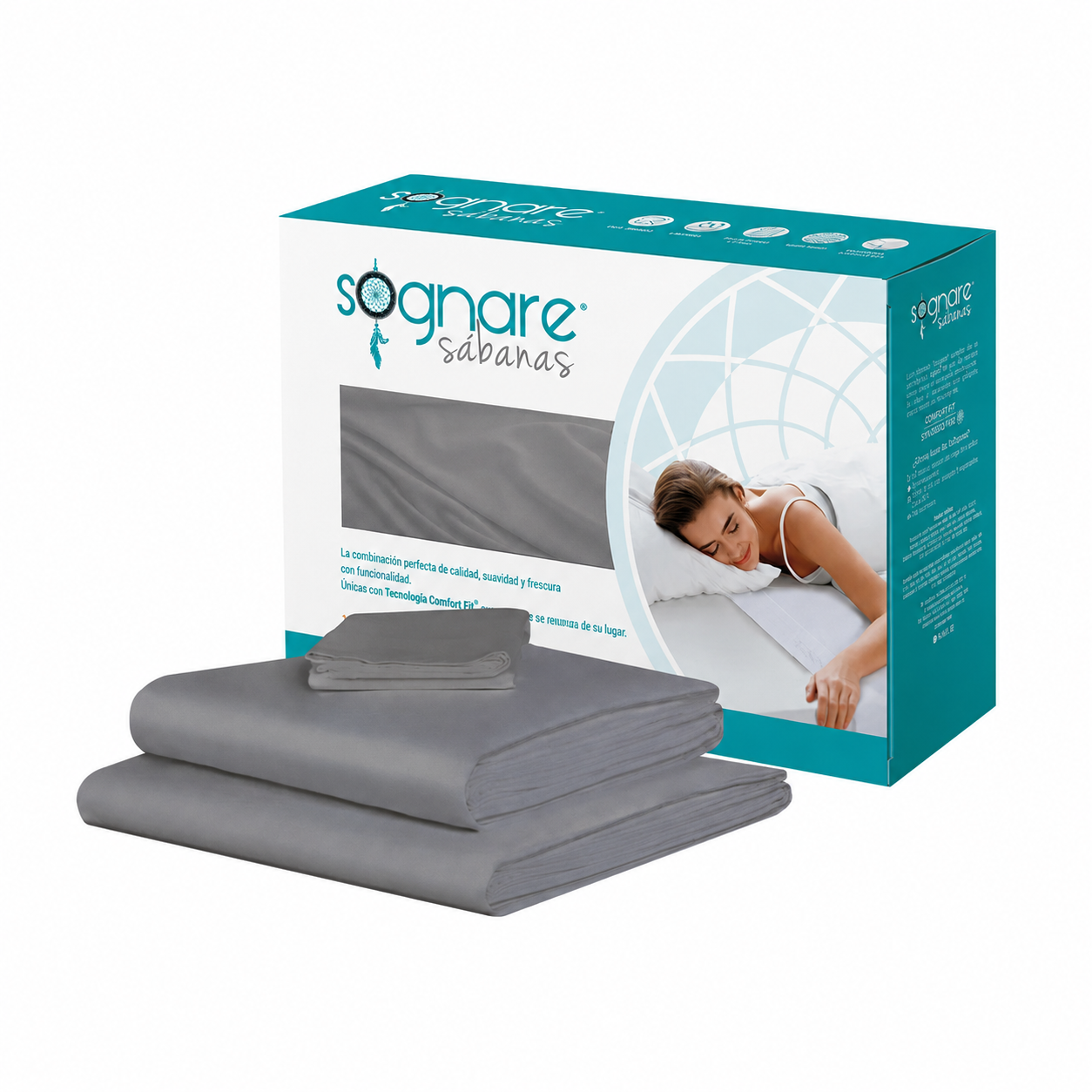 Set de Sábanas Sognare® de algodón 400 Hilos Gris Individual