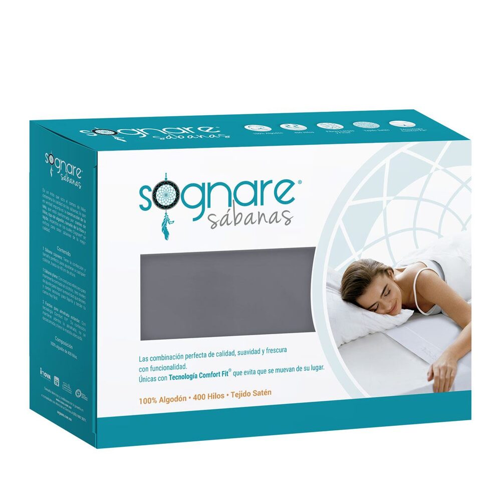 Set de Sábanas Sognare® de algodón 400 Hilos Gris Individual